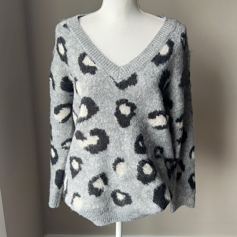 Ricki’s Oversized Animal Print V-Neck Sweater